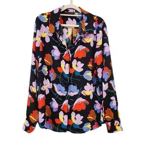 Halogen Bright Floral Oversized Long Sleeve Button Up Blouse